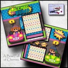 BUMPER CARS  amusement park ride 2 premade scrapbook printed pages paper CHERRY