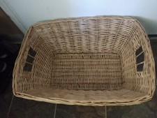 18"x27"x11"H/9"D Tan Rectangular Wicker Basket w/Carry Hand Holes Used/Good
