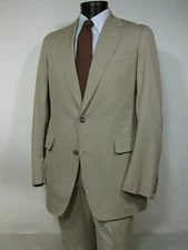Vintage Arthur Rosenberg Ivy League Suit 42L Beige Cotton Hook Vent Flat Front