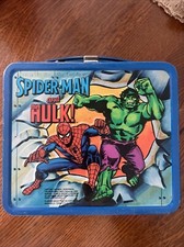 VINTAGE 1980 Marvel HULK, SPIDER-MAN, CAPTAIN AMERICA Metal Lunch Box