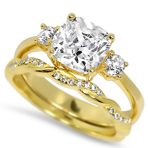 His and Her TRIO 14K Gold Over Silver Wedding Engagement Ring Set - Picture 5 of 12