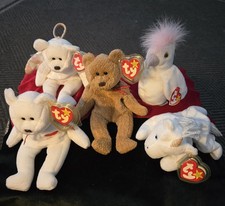 Ty Beanie Babies Set Of 5 Halo the Angel Bear Toy VALENTINO- CURLY MYSTIC- KUKU