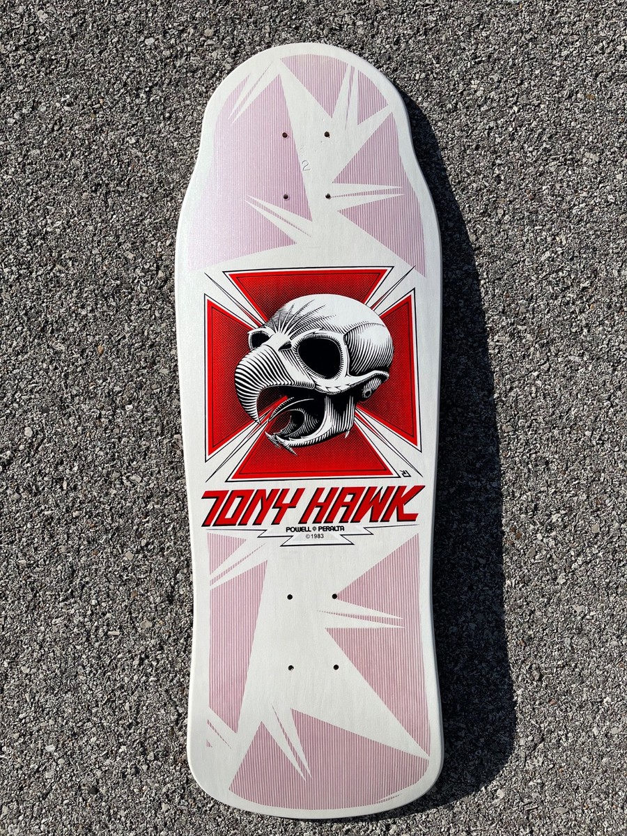 Powell Peralta Tony Hawk NOS Skateboard Deck White Pink Skull