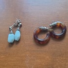 Lot of 2 Pairs Earrings: Blue Dangle/Drop & Brown Round Hoop Post, Silver — photo 1