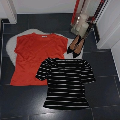 Neu set Blusenshirt M L 40 42 orange-rot Satinshirt vila Sommershirt gestreift 