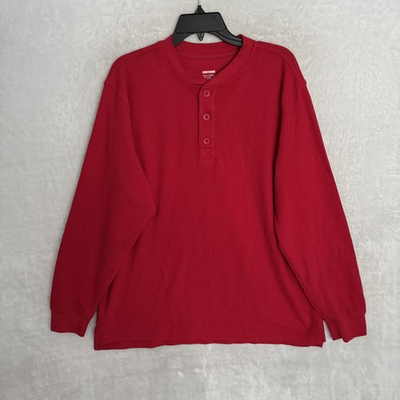 #ad Craftsman Mens Thermal T Shirt Solid Red XL Cotton Henley Long Sleeve Pullover $9.08