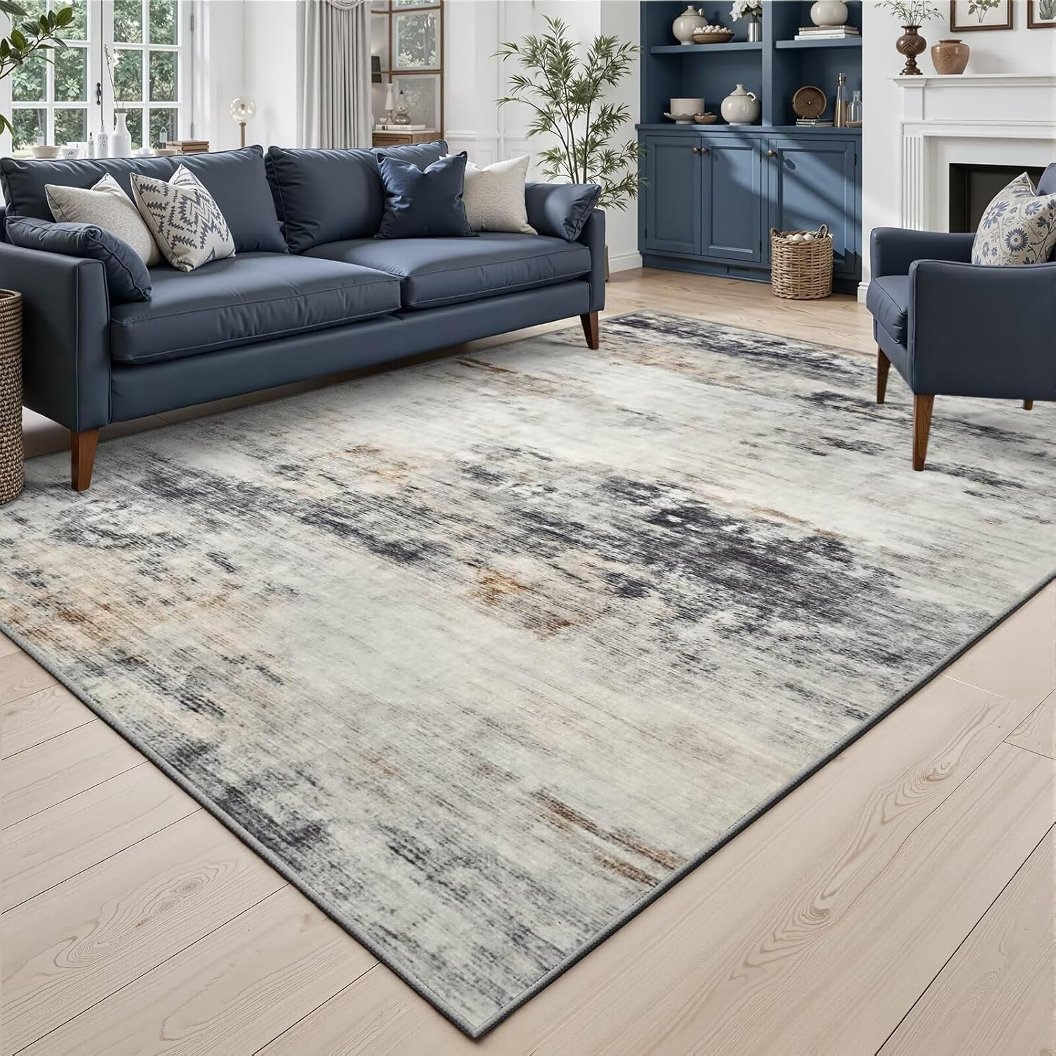 Abstract Area Rug 5X7 Modern Washable Rug Soft Non Slip Rug Low Pile for Bedroom