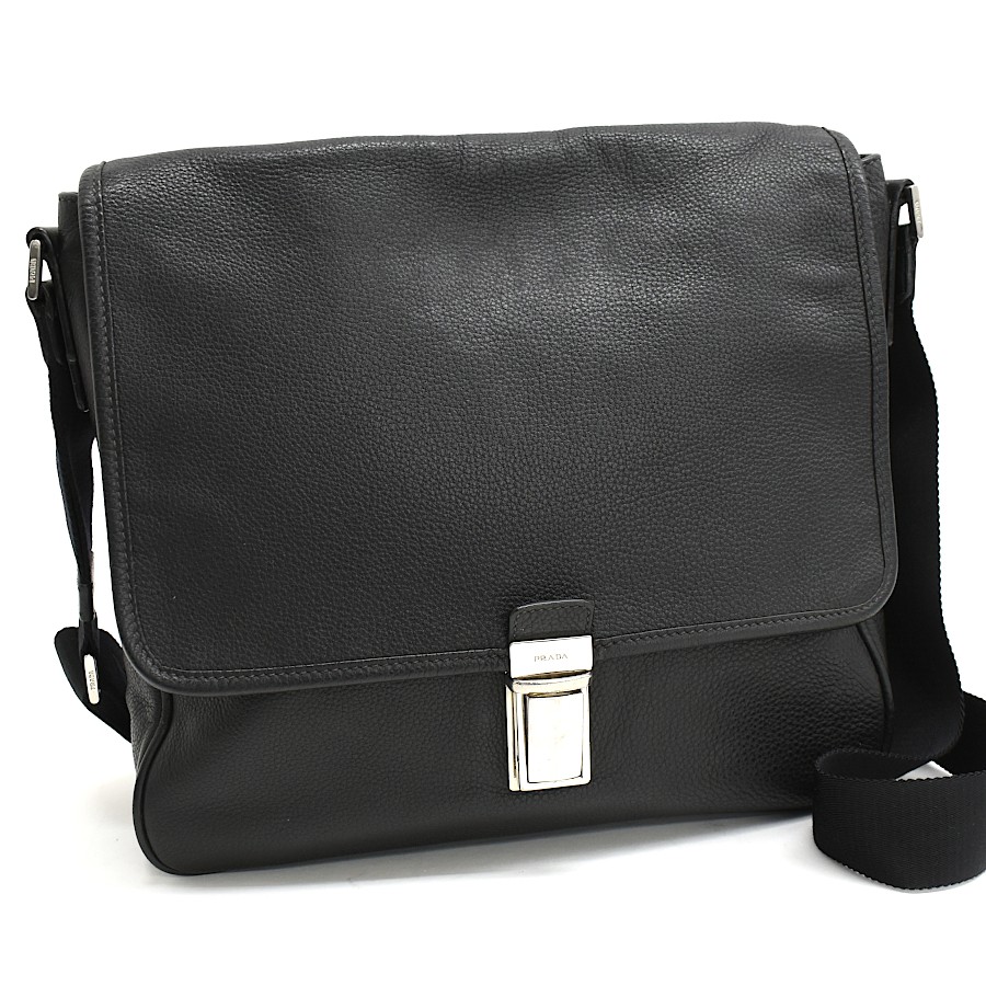 PRADA Shoulder Bag Triangle Logo Plate Messenger & Crossbody Bag Leather T10K