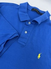 Ralph Lauren Polo Shirt Sleeve Shirt Mens Size Large Blue Preppy Yellow Pony