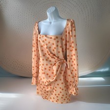 ASOS Womens Orange Polka Dots Mini Dress Balloon Long Sleeves Sz 8 NWT