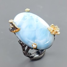 Fine Art 40 ct Natural Larimar Ring 925 Sterling Silver Size 8.5 /R431416