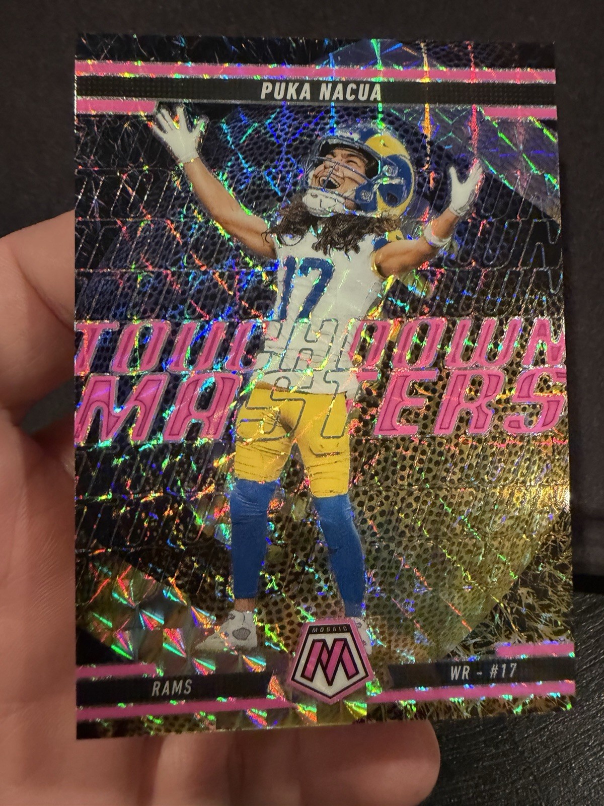 2025 Panini Mosaic - Touchdown Masters Puka Nacua #12 Mosaic Pink Fluorescent...