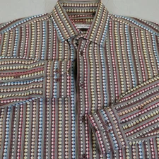 Visconti Black Shirt Mens Multicolor Geometric Stripe Dot Long Sleeve Button