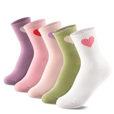 Women's Cute Ankle Crew Socks, 5/6 Pairs 5.5-8.5 Green pink white purple