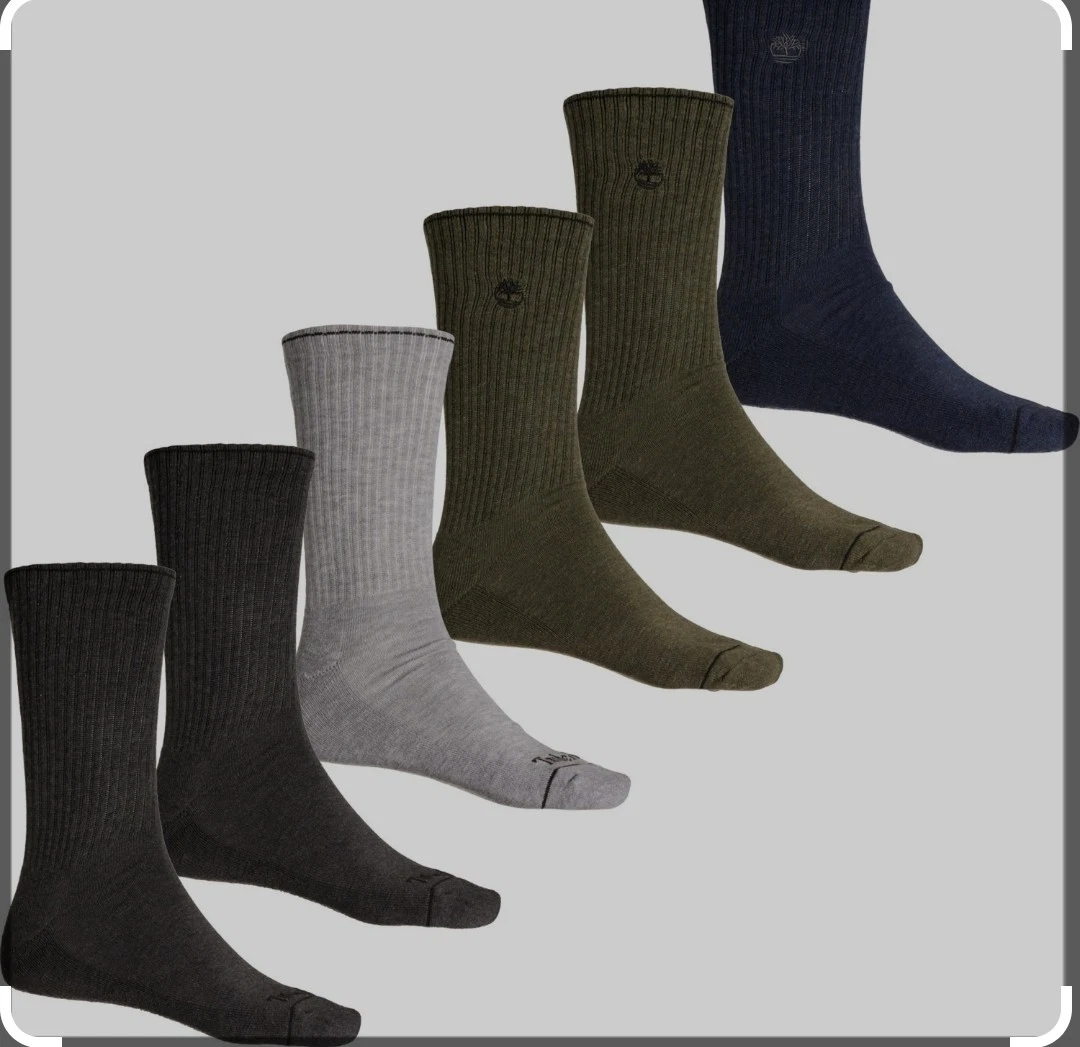 Timberland Men's Performance Cushioned Crew Socks 6 Pack Large 9-12 Multi Color