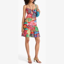 Farm Rio Red Fish Cutout printed cotton mini dress SZ L