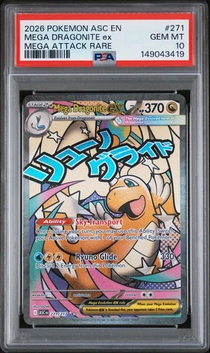 2026 POKEMON ASCENDED HEROES ATTACK RARE #271 MEGA DRAGONITE EX PSA 10