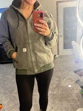 Carhartt J130 womens M Green Hooded Zip Front Insulated Cotton Jacket