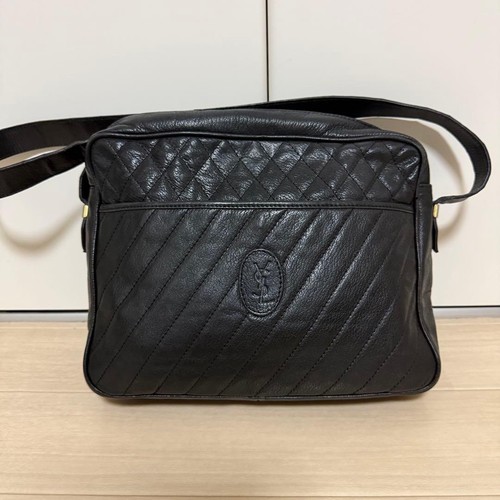 Yves Saint Laurent Crossbody Shoulder Bag Black Quilted Leather Logo Women's