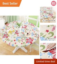 Light Yellow Butterfly Pattern Table Cover, Elastic Edge for Round Tables 45-56"