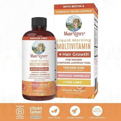 Mary Ruth's Liquid Morning Multivitamin + Hair Growth - Peach Mango - 15 fl oz1+