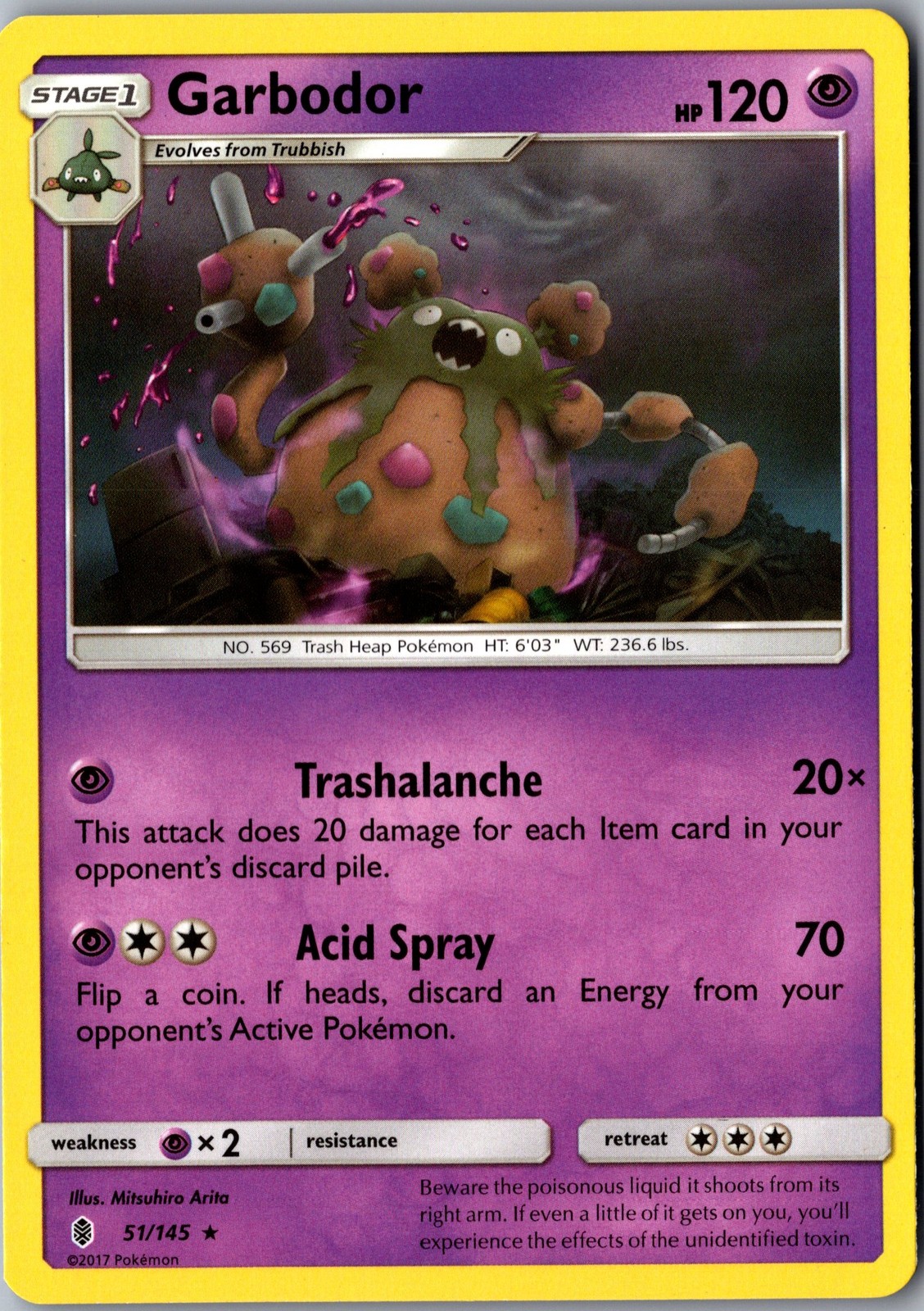 Garbodor 51/145 Rare SM - Guardians Rising LP Pokemon Card