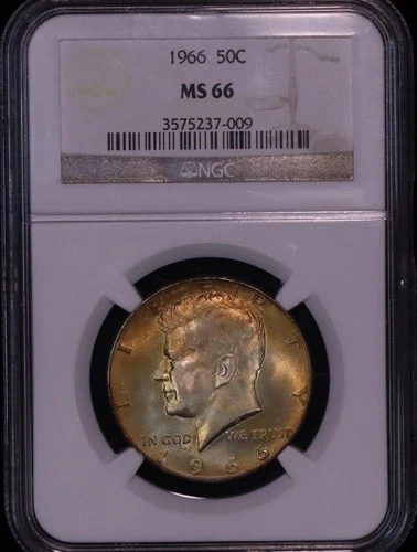 1966 Kennedy Half Dollar NGC MS66, Golden toning, video, FREE SHIPPING