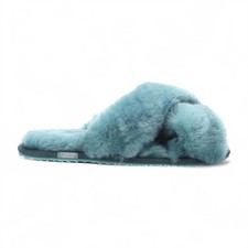 Women's Sheepskin Slippers Teal Slip-On Warm Winter Fur Crossover Non-Slip