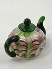 Vintage Murano Style Blown Art Glass Teapot Paperweight Green White Pink