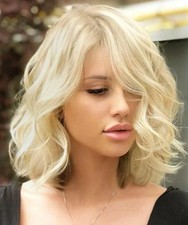 Real Human Hair New Fashion Natural Blond Wavy Women's Wigs 12 In