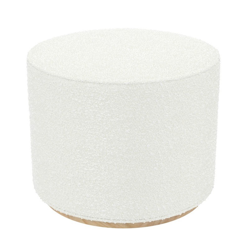 Cloud Upholstered Round Ottoman with Wood Frame Base - Cream