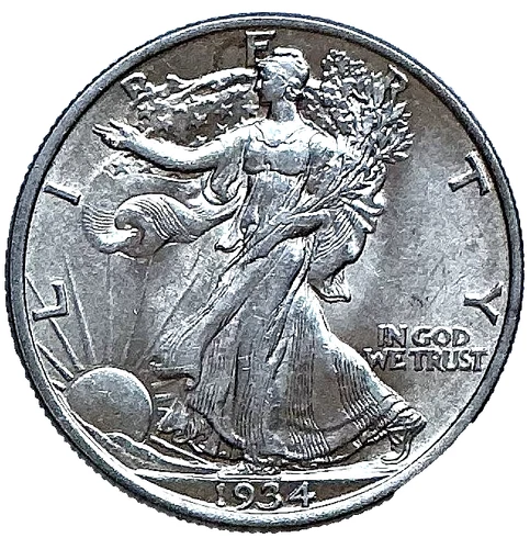 1934 WALKING LIBERTY HALF DOLLAR AU-BU