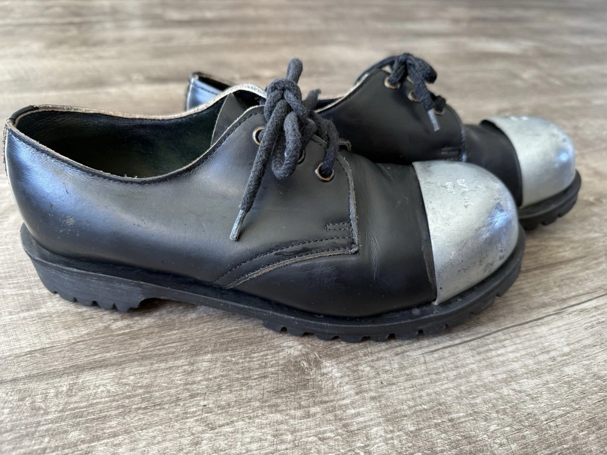 VTG Getta Grip Steel Toe Black Leather Oxford Shoe Made In England UK 6 US M7/W8 Getta Grip Made in England 3 Hole Safety Black Shoe Various  main image 3