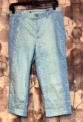 Gloria Vanderbilt Sadie Pants Women's 10 Blue Capri Animal Print Jeans Stretch