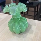 Fenton Beaded Melon Green Art Glass Vase Ruffle Edge 5.5”