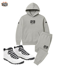 Men's Grey Black Tracksuit Hoodie Joggers Sweatsuit Matches Air Jordan 10 Steel