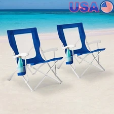 Folding Beach Chair 2-Pack Portable Rust Resistant Outdoor Chairs W/ Cup Holder