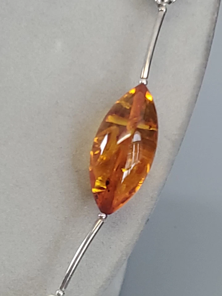 Conjunto de collar y pendientes de cuentas de madera de filigrana de ámbar báltico y plata de ley Polonia Foto 2 de 4
