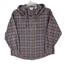 Vintage Carolina Colours Purple Plaid Zip Up Hooded Shirt Jacket Womens M Cotton