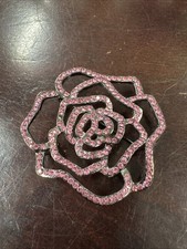 2 1/4  Pink Camellia Flower Rhinestone Brooch