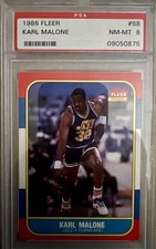 1986 Fleer Karl Malone #68 ROOKIE RC PSA 8 NM/MT Utah Jazz Basketball Card NBA. rookie card picture