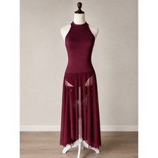 Natalie Dancewear Burgundy Lyrical Dance Costume Mesh Maxi Leotard Dress Medium