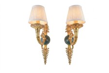 Vintage Gold Brass Wall Sconces French Candle Wall Lights Pair