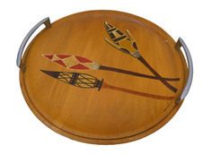 VINTAGE AUSTRALIAN ARTIST ERIC JUCKERT WOODEN ROUND ABORIGINAL MOTIF TRAY