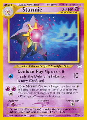 Starmie - 25/64 - Pokemon Neo Revelation Unlimited Rare Card WOTC NM