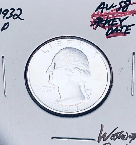 1932-D  GEM AU+++  KEY DATE!  U.S. WASHINGTON QUARTER.