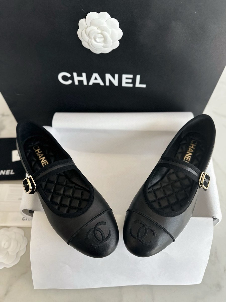 size 36EU NIB CHANEL Black Lambskin Mary Janes Flats | eBay