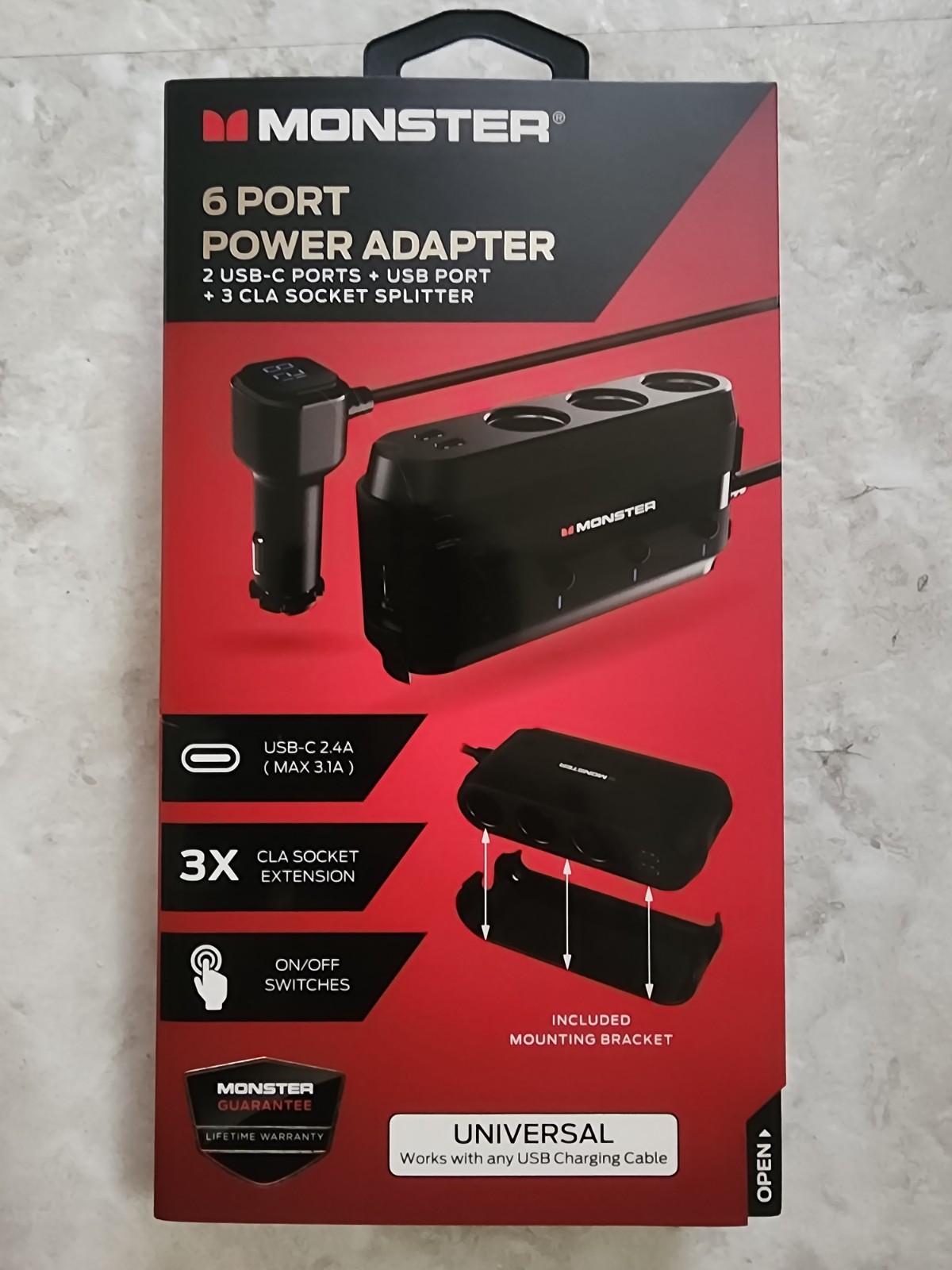 MONSTER 6 PORT POWER ADAPTER 3X CLA USB A FOR CARS LED VOLTA