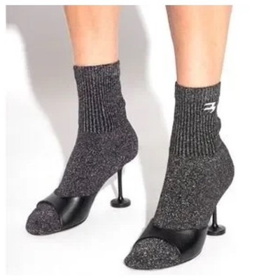 Balenciaga Carrera 3b Sock Boots Black Silver Glitter Knit Heels EU 37 NWOB  