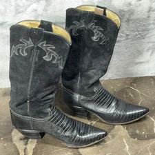 Justin Boots Black Leather Lizard Suede Women's Size 5.5 B Billy Martins